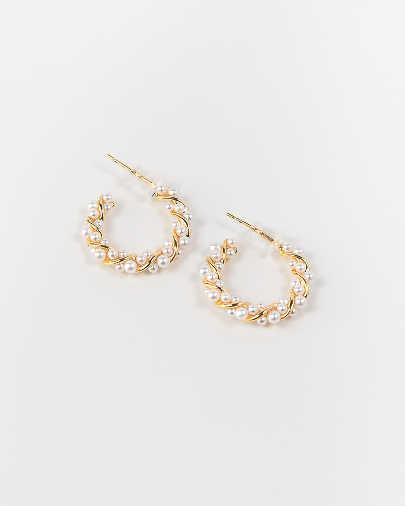 NYU NYU Gold and Pearl Hoop Earrings