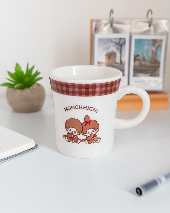 Monchhichi© Brown Checkered Pattern Ceramic Mug