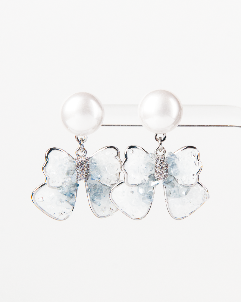 NYU NYU Simple Pearl Blue Bowknot Earrings