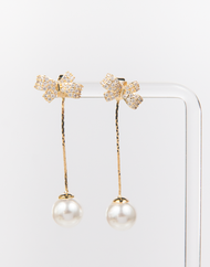 NYU NYU Glitter Bow Knot Pearl Dangle Drops