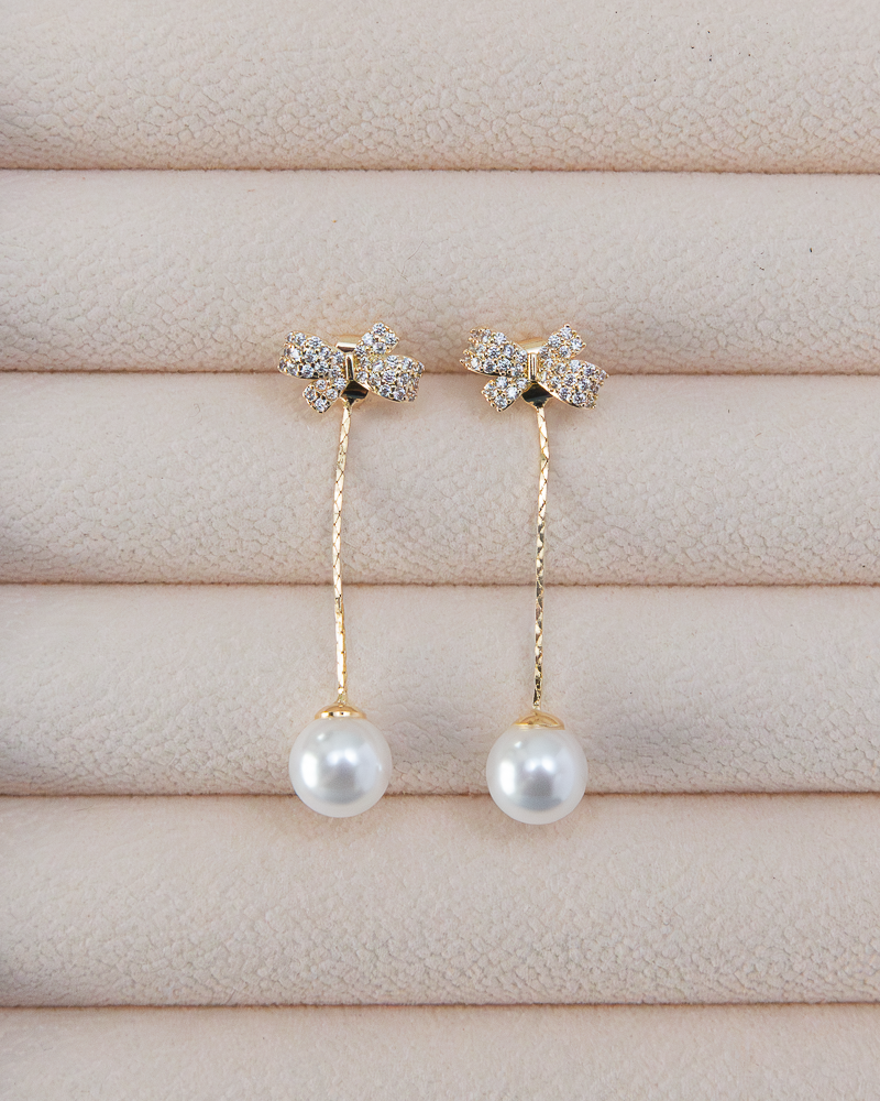 NYU NYU Glitter Bow Knot Pearl Dangle Drops