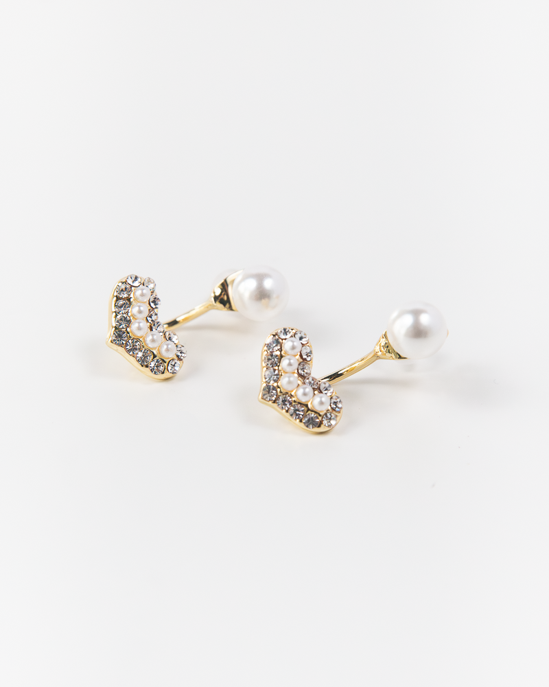 NYU NYU Pearl Crystal Heart Earrings