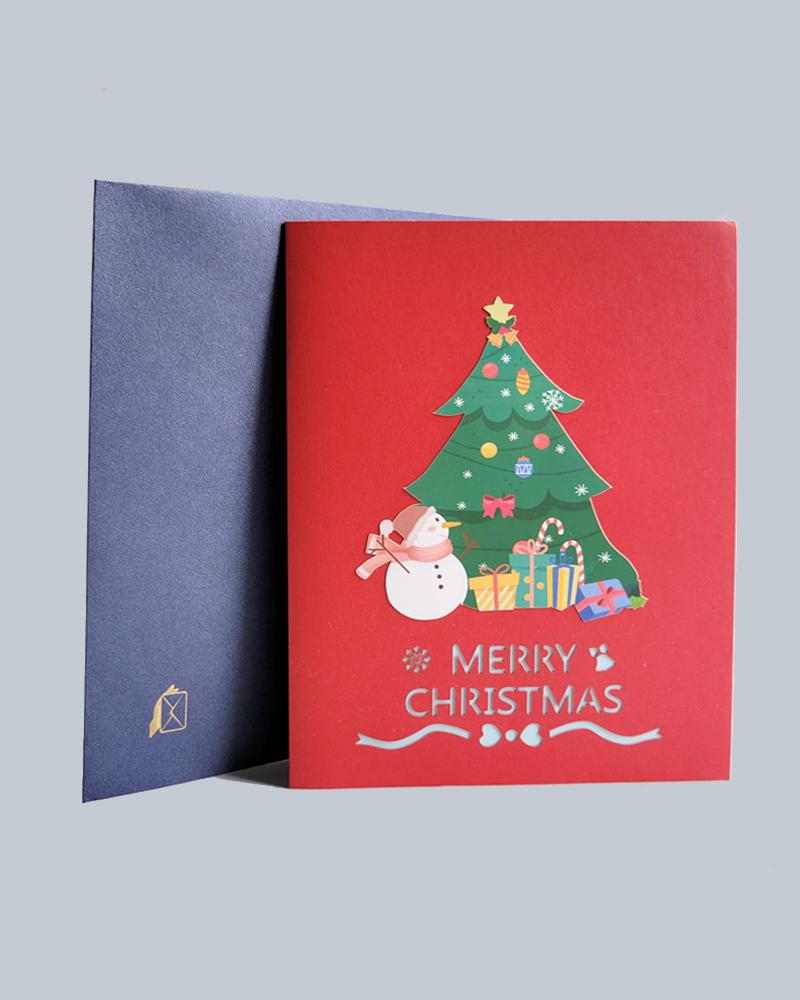 front view of Christmas Outdoors 3D Pop-Up Card and navy envelope