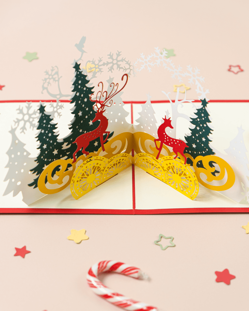 Christmas Tree And Reindeer 3d Pop Up Card – Sukoshi Mart