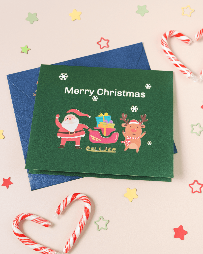 Santa and Reindeer 3D Pop-Up Greeting Card