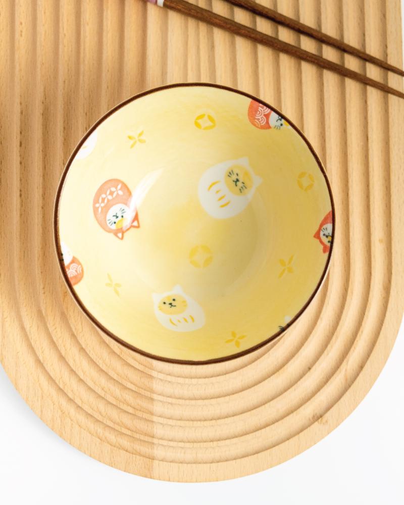 YAMAGOTOUKI Daruma Cat Japanese Small Ceramic Bowl