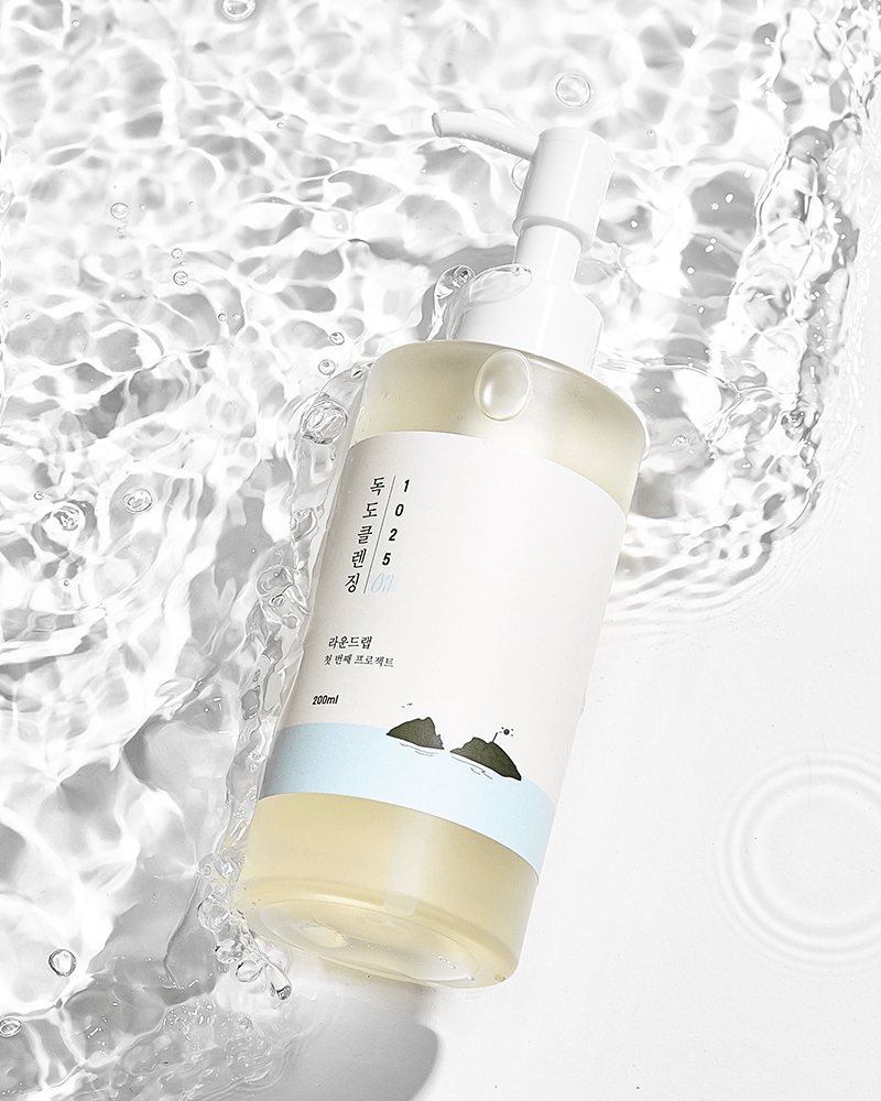 ROUND LAB 1025 Dokdo Cleansing Oil submerged in clear water
