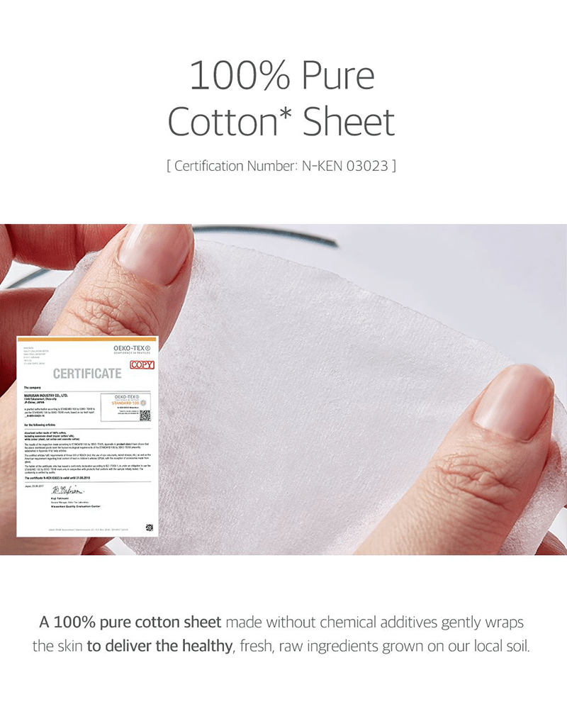 ROUND LAB Birch Juice Moisturizing Sheet Mask 100% certified pure cotton info